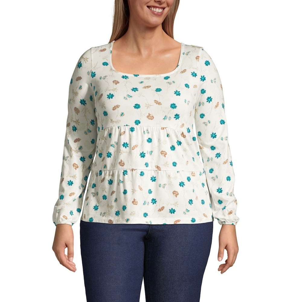 NWT Lands End Floral Tiered Top Size 3X Lightweight Peplum Cottage Boho Comfy